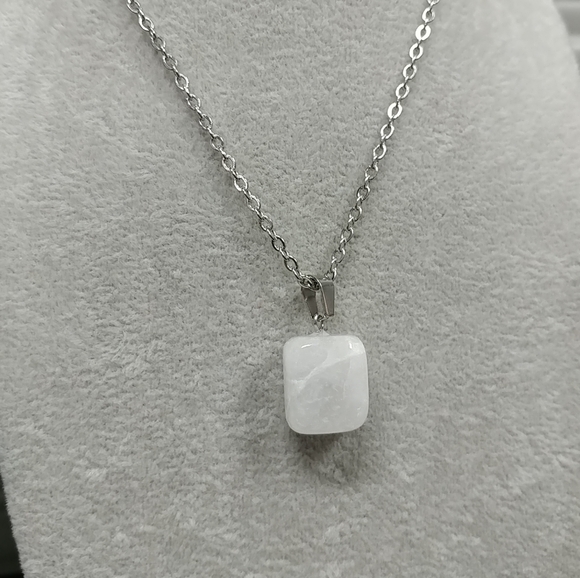 Natural Quartz Crystal Necklace Gemstone Pendant Stainless-Steel Chain 20" - Picture 8 of 17